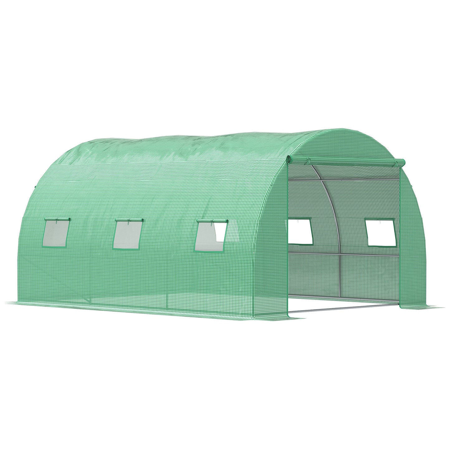 Outsunny Walk-in Polytunnel Greenhouse, Outdoor Garden Tunnel Greenhouse Tent with Zipped Roll-Up Door and 6 Mesh Windows, 4 x 3M--ChewyGames-ChewyGames