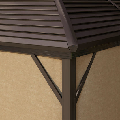 Outsunny 3 x 4m Hardtop Gazebo Canopy with Metal Roof, Aluminium Gazebo Permanent Pavilion with Netting and Curtains, Brown
