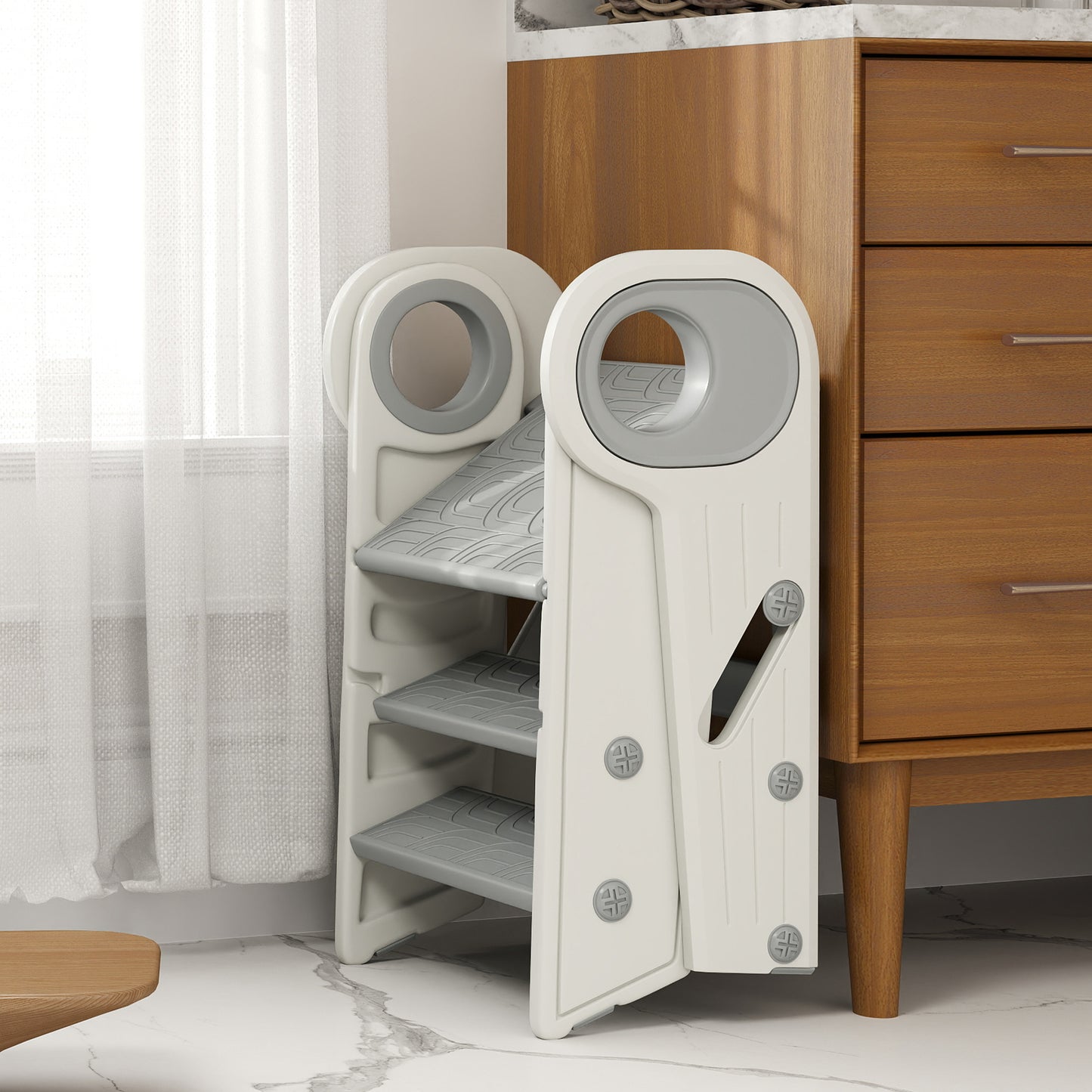 AIYAPLAY Foldable and Adjustable Kids Step Stool with Handle, Non-Slip, Grey