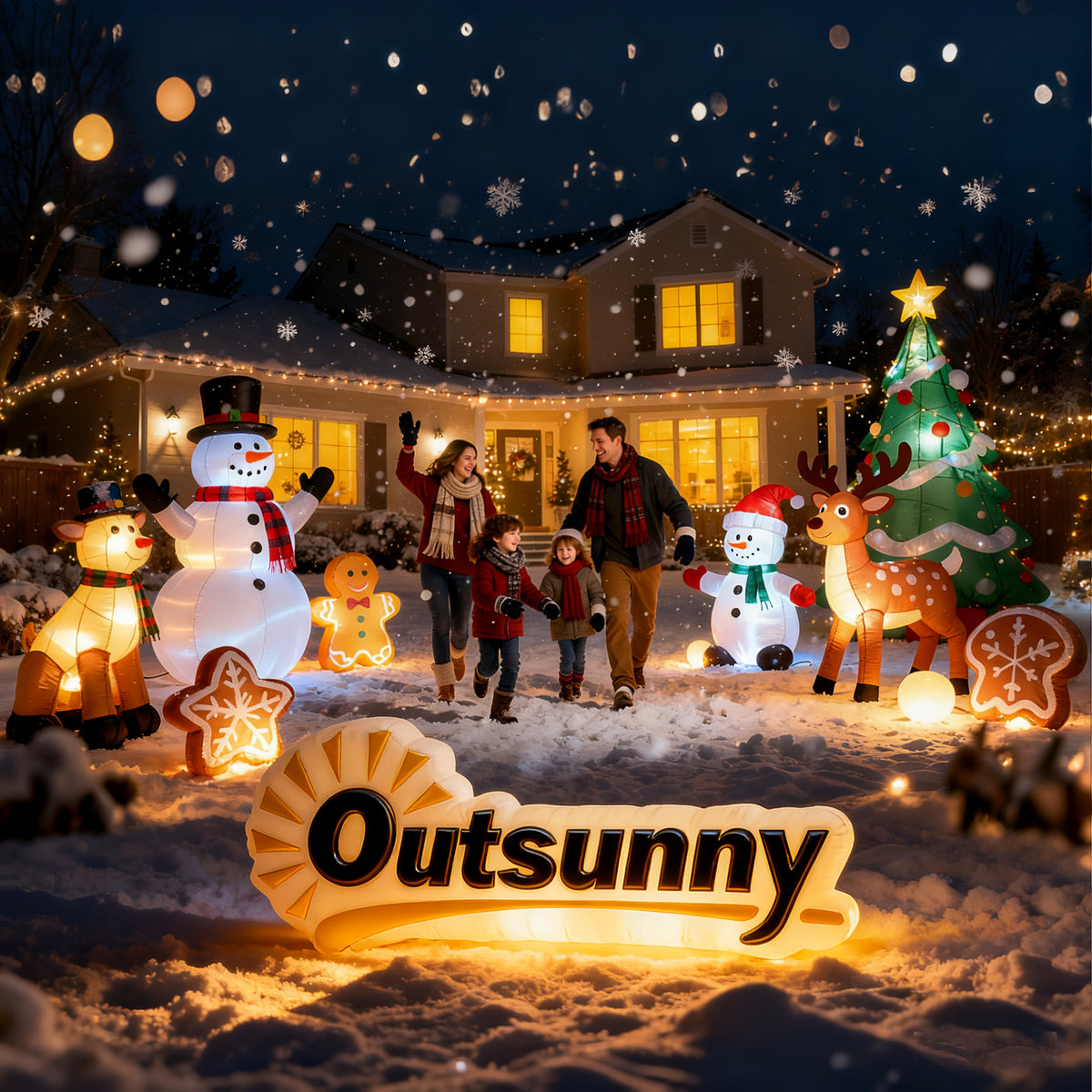 Outsunny 7.9ft Christmas Inflatable Santa on Sleigh with Two Reindeer, Outdoor Christmas Blow Up Decoration with Built-in LED Lights for Garden, Indoor Outdoor Home Decor