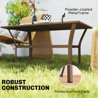 Outsunny Metal Garden Coffee Table, Rectangular Outdoor Side Table with Slatted Tabletop, Foot Pads for Outside, Garden, Balcony, Porch, 91.5 x 55 x 45cm, Brown