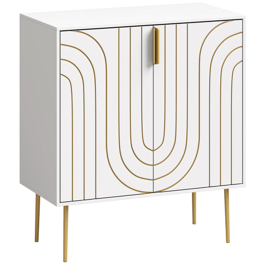 HOMCOM Modern Kitchen Cupboard, Storage Cabinet with 2 Doors, Adjustable Shelf and Metal Legs, White