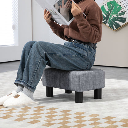 HOMCOM Linen Fabric Footstool Ottoman Cube with 4 Plastic Legs, Grey--ChewyGames-ChewyGames