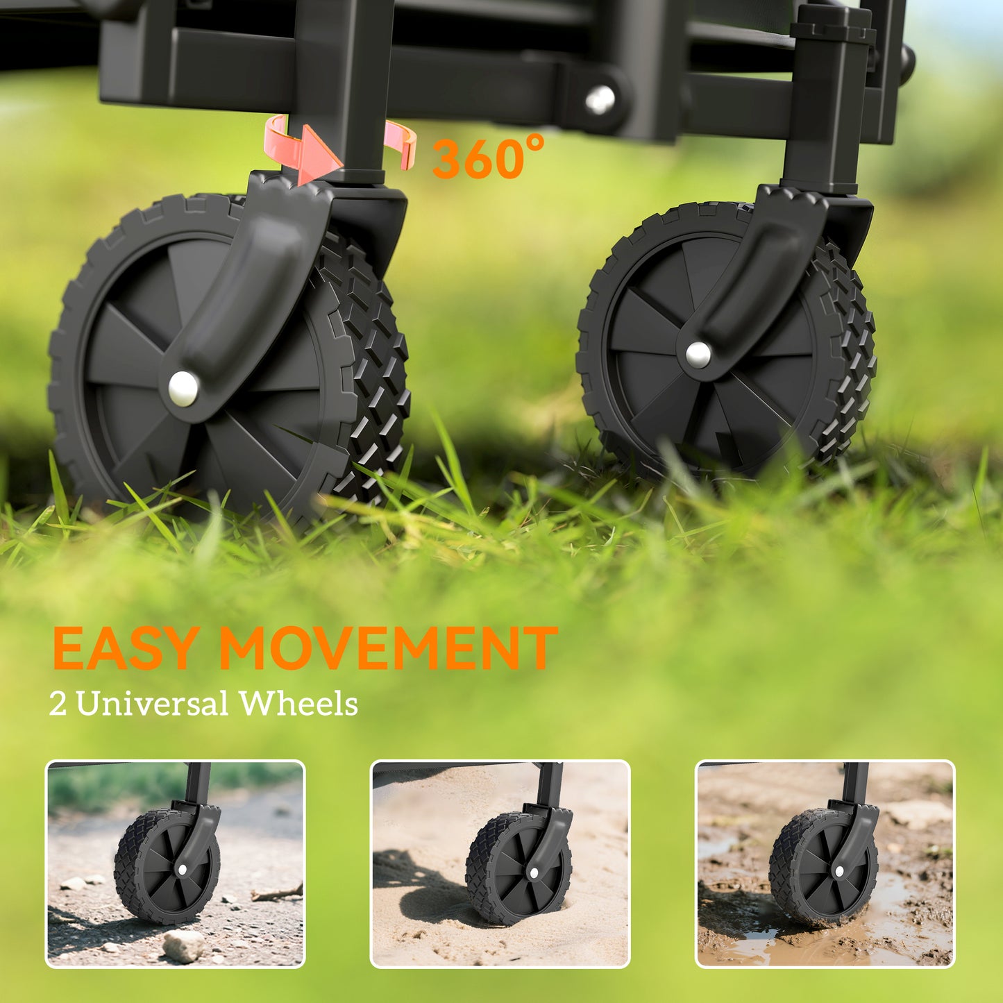 Outsunny 41L Festival Trolley on Wheels, Compact Garden Folding Trolley Cart, 60kg Heavy Duty Collapsible Foldable Wagon with Adjustable Handle and Carrying Bag for Beach, Camping, Festival, Grey