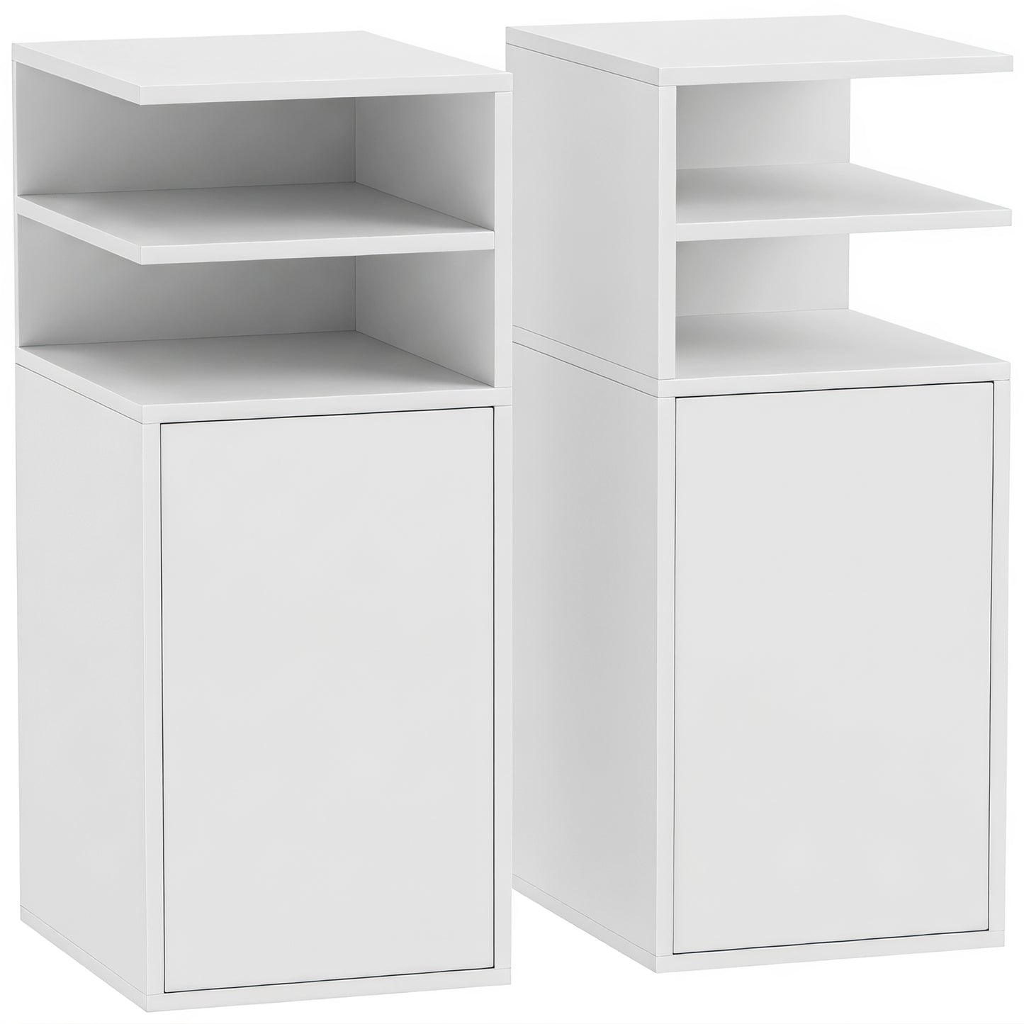 HOMCOM Slim Bedside Table Set of 2, Narrow Bedside Cabinet with Open Cubbies and Cupboard for Bedroom Living Room, White
