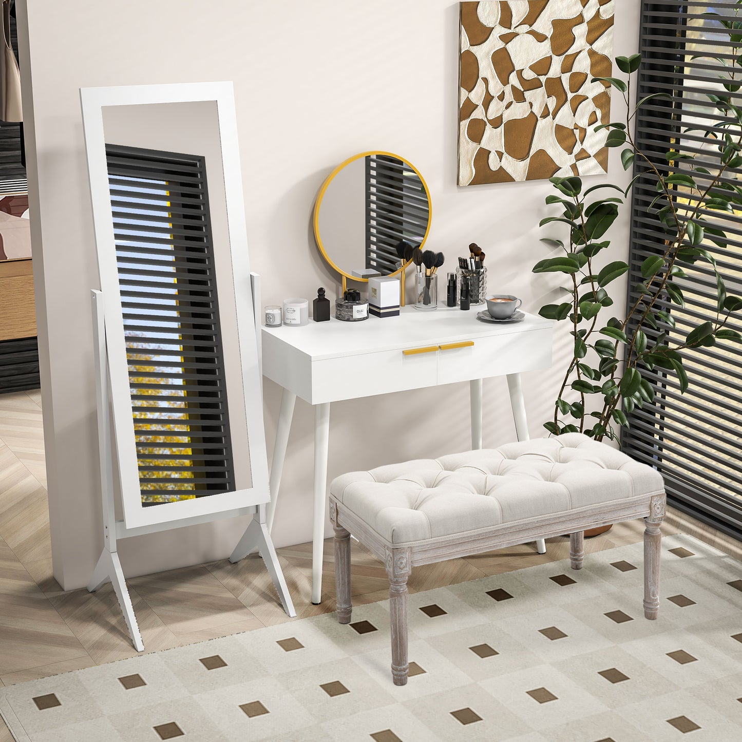 HOMCOM Full Length Mirror, Freestanding Adjustable Angle Dressing Mirror for Bedroom, Living Room, 148 x 47 cm, White