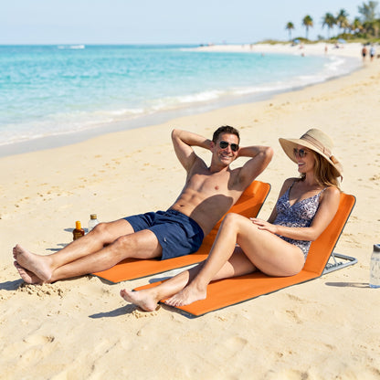 Outsunny Set of Two Metal Frame Beach Chairs, with Reclining Backs - Orange