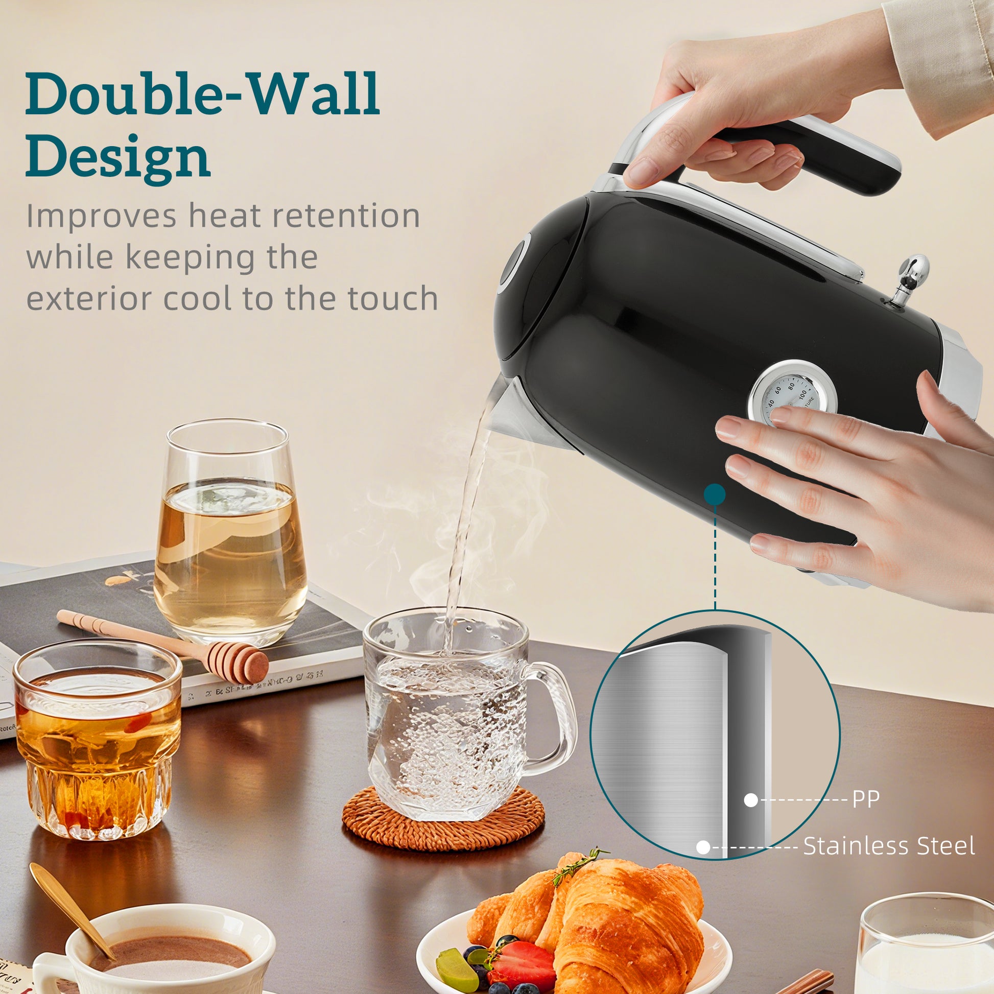 HOMCOM Retro Toaster and Kettle Set - Black--ChewyGames-ChewyGames