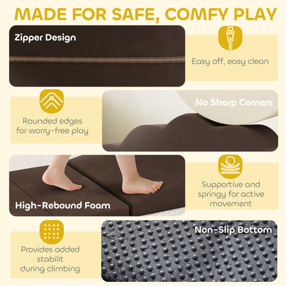 AIYAPLAY 7 Piece Kids Soft Play Set with Detachable Cover, Baby Indoor Climb and Crawl Foam Toys for Toddlers, Brown