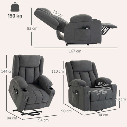 HOMCOM Dual Motor Recliner Chair, 55° Electric Lift Chair for Elderly, Recliner Armchair with Massage and Heat, Dark Grey