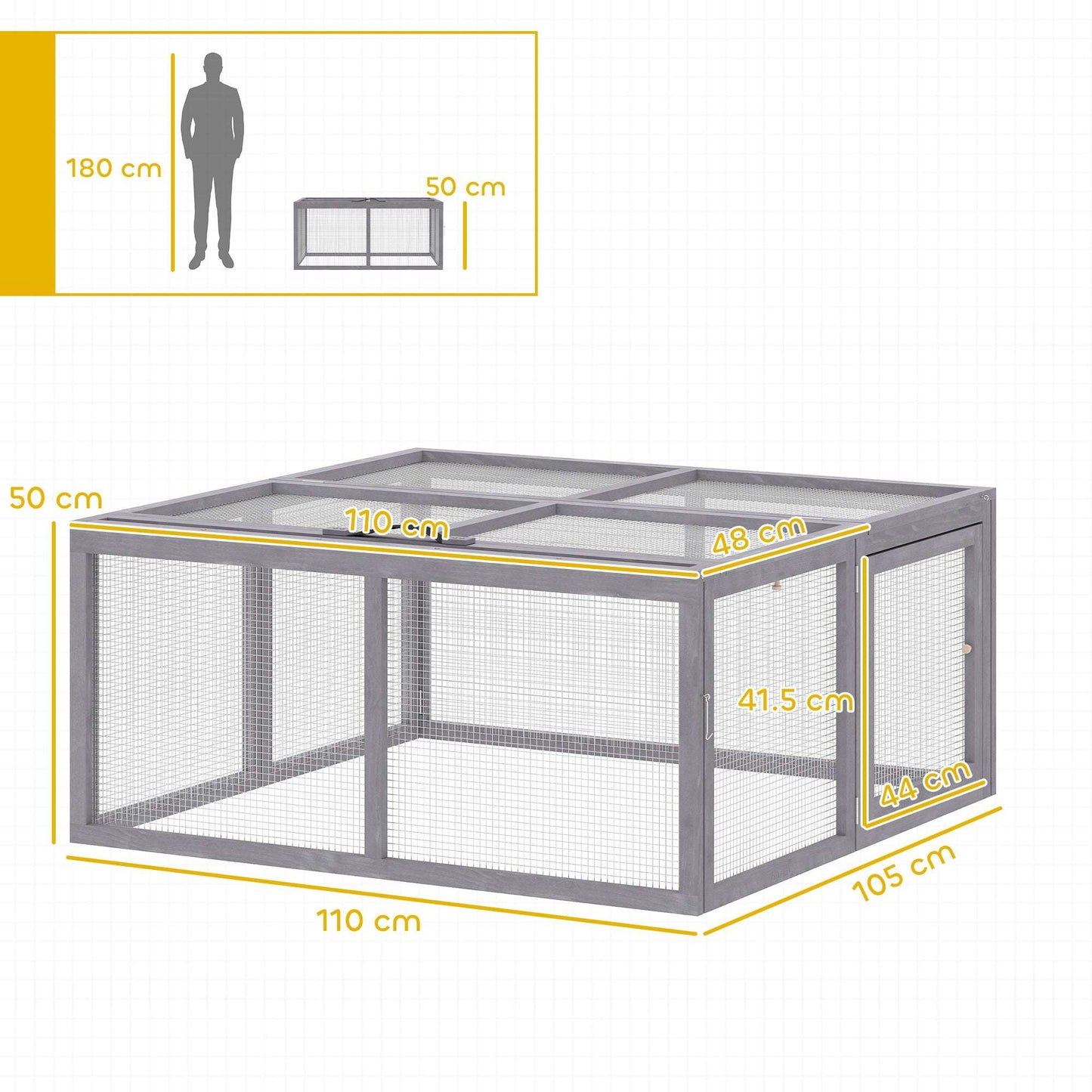 PawHut Rabbit Hutch Outdoor, Foldable Guinea Pig House with Openable Top, for 3 Bunnies, Ducks, Chickens, 110 x 105 x 50 cm