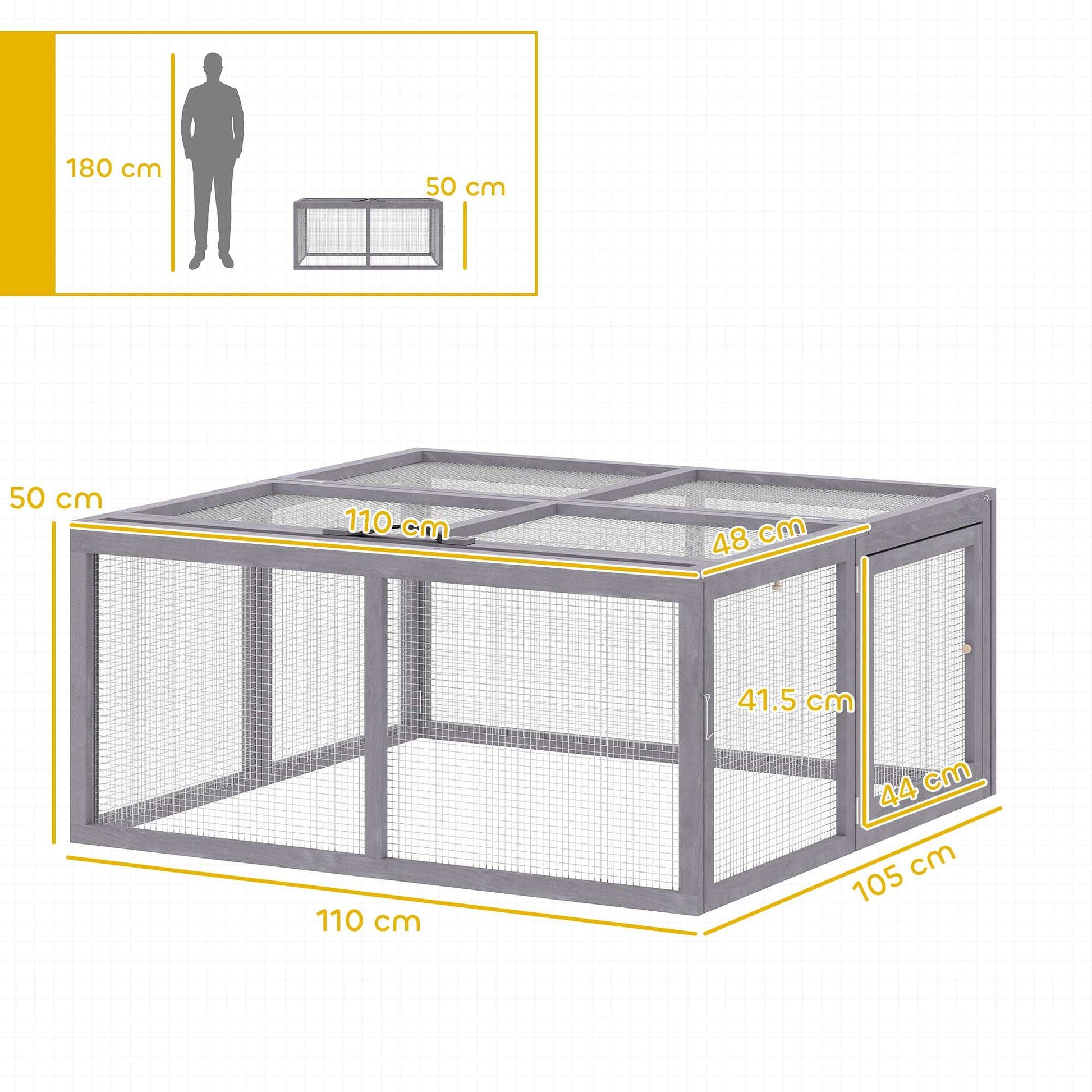 PawHut Rabbit Hutch Outdoor, Foldable Guinea Pig House with Openable Top, for 3 Bunnies, Ducks, Chickens, 110 x 105 x 50 cm