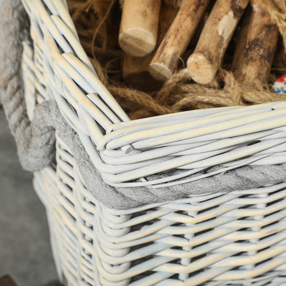 Outsunny Set of 3 Log Baskets for Wood Burner Indoor, Storage Basket with Lining and Rope Handles, Wicker Basket for Fireside Storage, Blankets, Beige