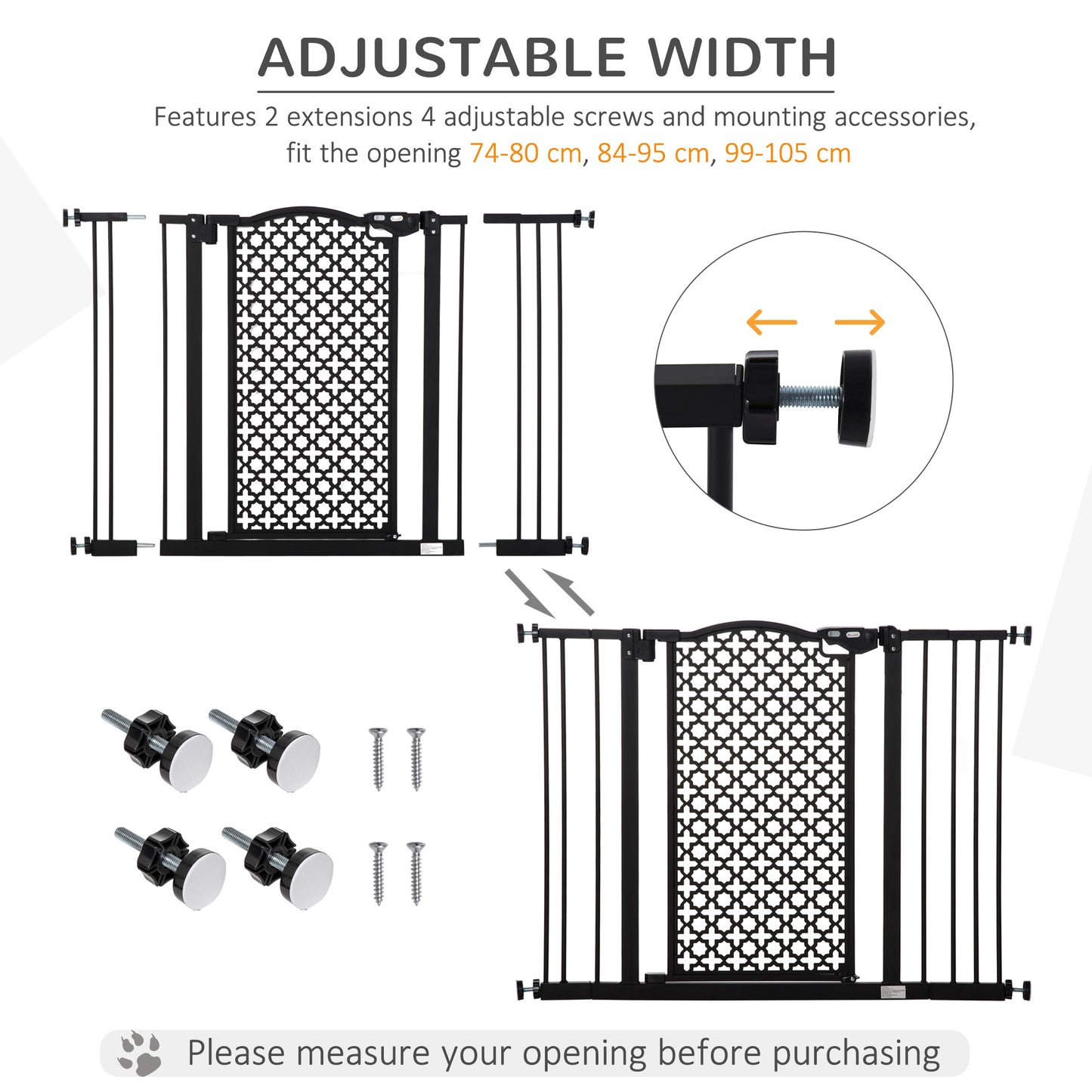 PawHut 74-105cm Pet Safety Gate Stair Barrier, with Auto Close, Double Locking - Black--ChewyGames-ChewyGames