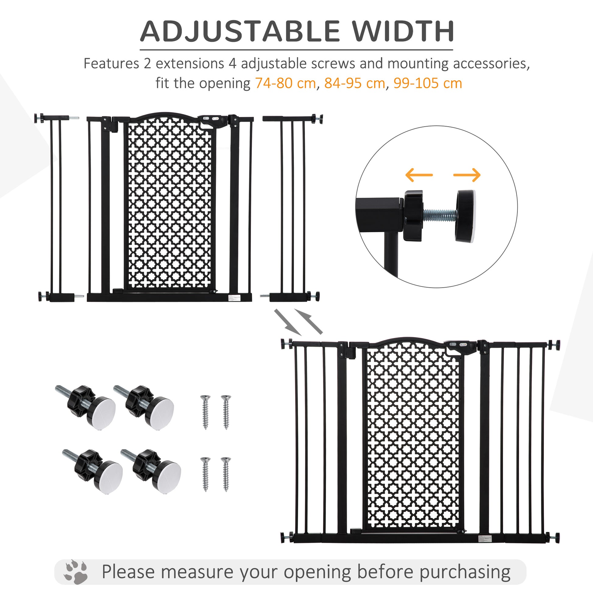 PawHut 74-105cm Pet Safety Gate Stair Barrier, with Auto Close, Double Locking - Black--ChewyGames-ChewyGames
