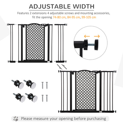 PawHut 74-105cm Pet Safety Gate Stair Barrier, with Auto Close, Double Locking - Black--ChewyGames-ChewyGames