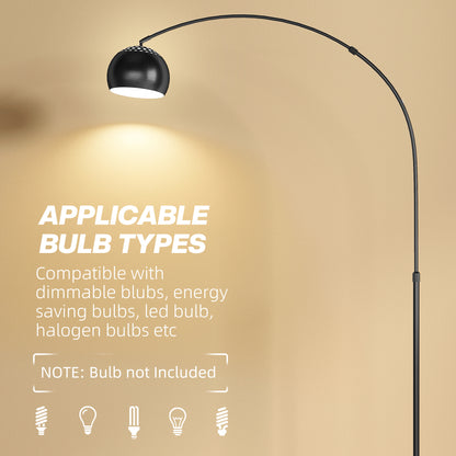 HOMCOM Arc Floor Lamp for Living Room, Modern Adjustable Standing Lamp with Faux Black Marble Base Black