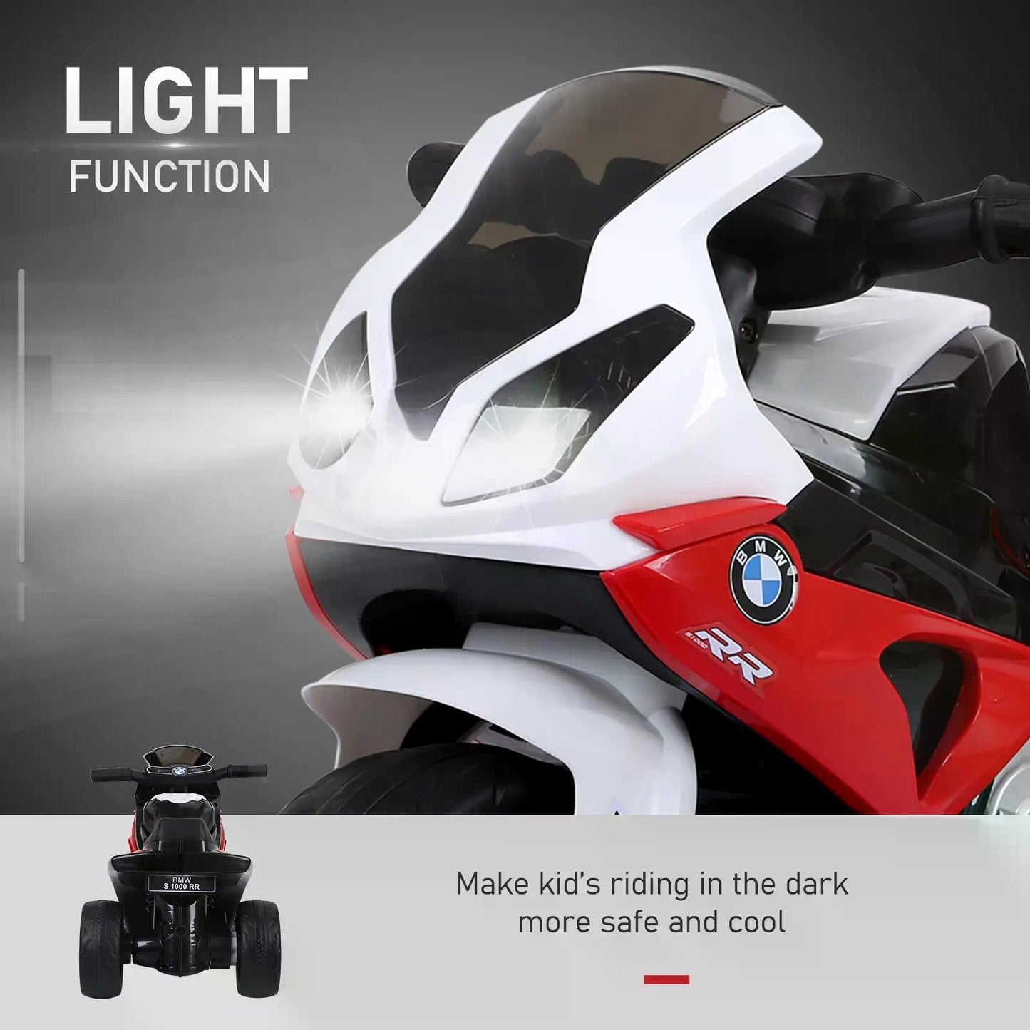 HOMCOM Electric Motorbike for Kids Ride on BMW Motorbike W/Headlights and Music, 6 V-Red