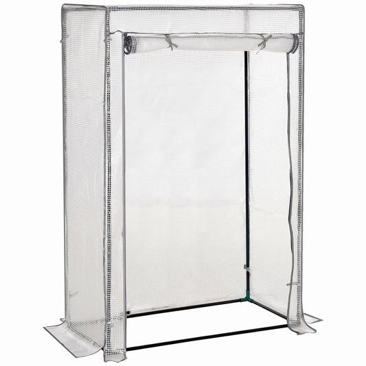 Outsunny 100 x 50 x 150cm Tomato Greenhouse with Roll-up Door, Mini Greenhouse with PE Cover, Outdoor Grow House Small Green House for Yard, Balcony, Garden, White