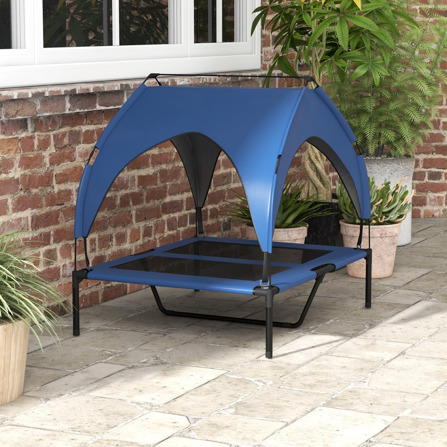 PawHut Cooling Raised Pet Bed w/ Washable Breathable Mesh, for Medium, Large Dogs, 91 x 76 x 89cm - Dark Blue