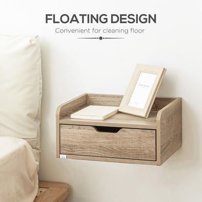 HOMCOM Floating Nightstands Set of 2, Wall Mounted Bedside Table with Drawer for Bedroom, Natural