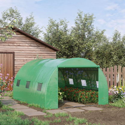 Outsunny Walk-in Polytunnel Greenhouse, Outdoor Garden Tunnel Greenhouse Tent with Zipped Roll-Up Door and 6 Mesh Windows, 4 x 3M--ChewyGames-ChewyGames