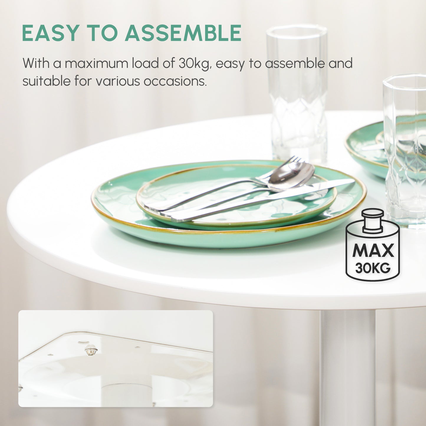 HOMCOM 75H x Φ70cm Two-Person Minimalistic Dining Table - White