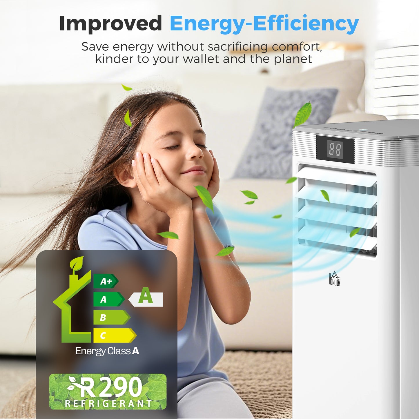 HOMCOM 7000 BTU Air Conditioning Unit, 3-in-1 Portable Air Conditioner, Dehumidifier, Cooling Fan with Remote Control, LED Display, 2 Speeds, 24H Timer, Window Venting Kit, 15m²