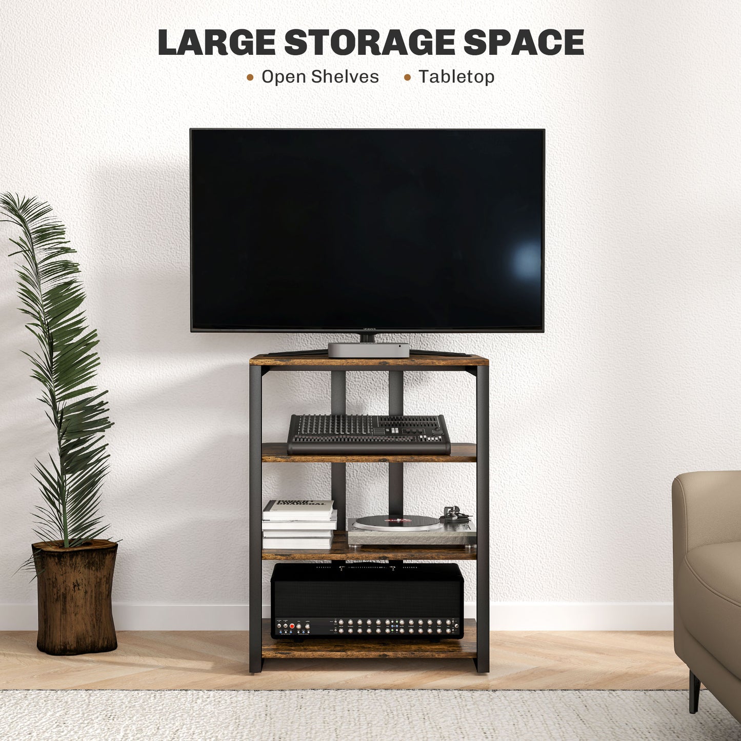 HOMCOM HiFi Stand, with Four Storage Shelves - Rustic Brown