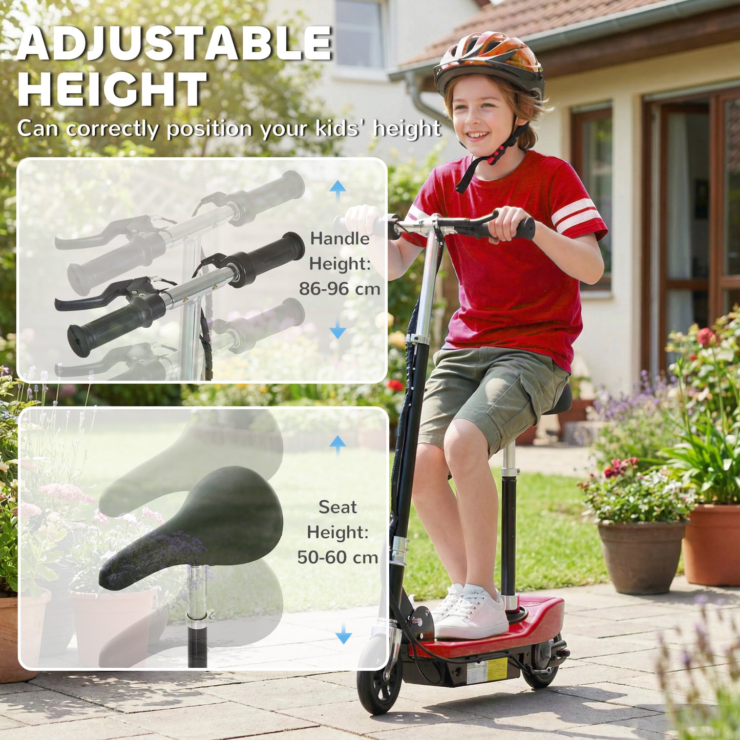 HOMCOM Powered Electric Scooter Ride-On, with Brakes, Adjustable Seat, Adjustable Handlebars, Red