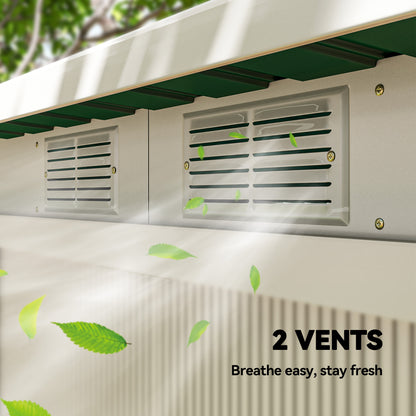 Outsunny 9ft x 4ft Metal Garden Shed, Outdoor Tool House with Foundation Kit, Ventilations and Double Doors, Deep Green