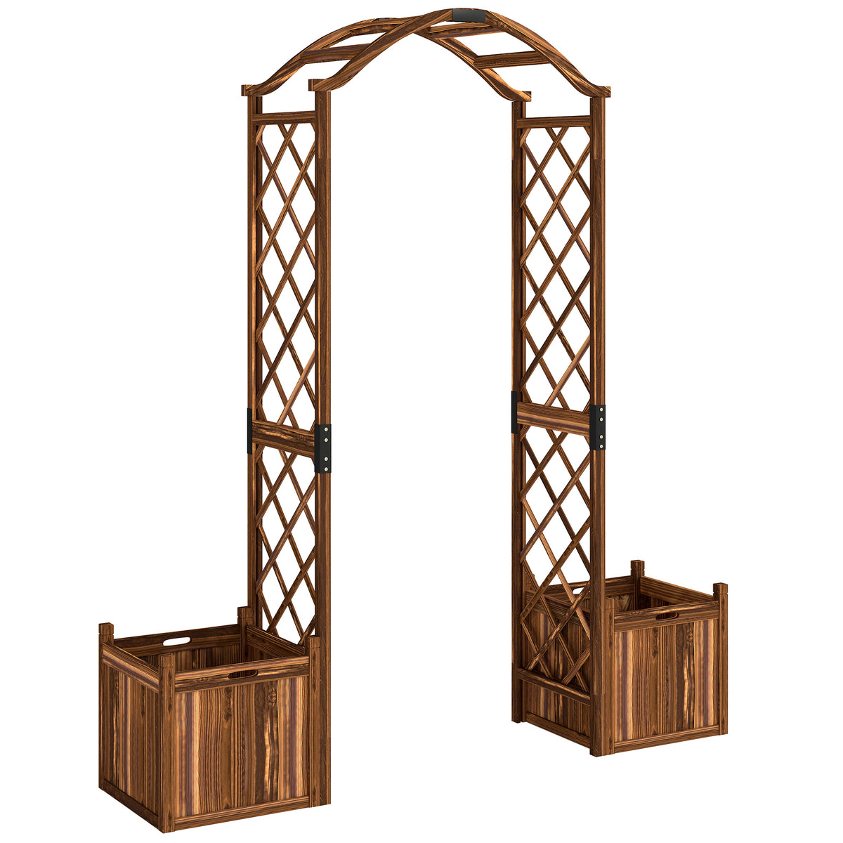 Outsunny Wooden Garden Arch with 2 Planter Boxes, Outdoor Rose Arch Trellis for Climbing Vines, Carbonised-Arches-ChewyGames-ChewyGames
