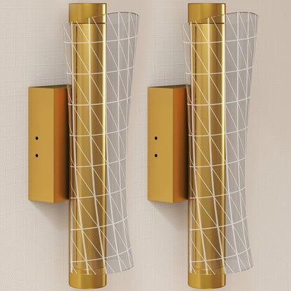 HOMCOM Led Wall Lamp 2 Pack, 9W Modern Indoor Geometric Mesh Wall Light, Colour Temperature Adjustable 3000K/4000K/6500K for Bedroom, Living Room, Hallway, Stairs, Gold Tone