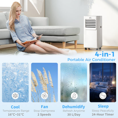 HOMCOM 7000 BTU Air Conditioning Unit, 3-in-1 Portable Air Conditioner, Dehumidifier, Cooling Fan with 2 Speeds, 24H Timer, Remote Control, LED Display, Window Venting Kit, 15m²