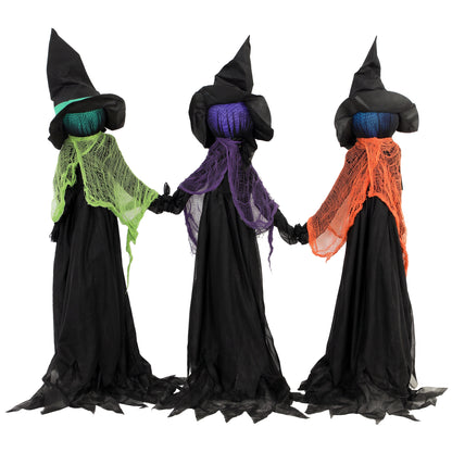 HOMCOM 120cm Witches Holding Hands Halloween Decorations Outdoor Indoor, Scary Halloween Witch Decor with Light-Up Heads