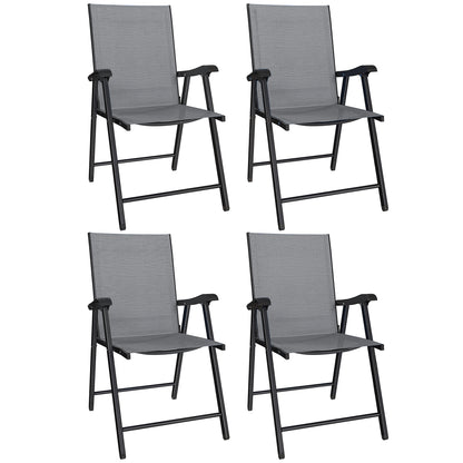 Outsunny Folding Garden Chairs Set of 4, Foldable Garden Dining Chairs with High Back, Armrests, Texteline Seat, Light Grey