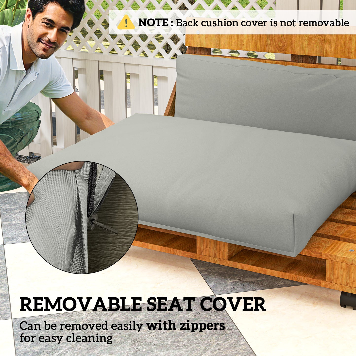 Outsunny Two Piece Seat Pallet and Back Cushions - Light Grey