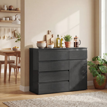 HOMCOM Modern Chest Of Drawers, 5 Drawer Dresser with Adjustable Shelf, Soft-Close Door, Black
