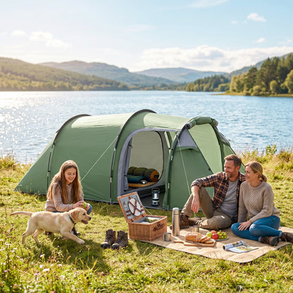 Outsunny Three-Man, Two-Room Tent - Green