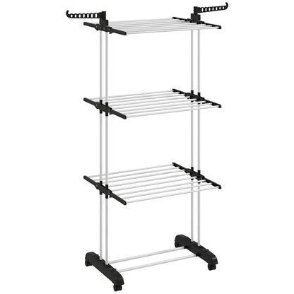 HOMCOM Foldable Clothes Drying Rack, 4-Tier Steel Garment Laundry Rack with Castors for Indoor and Outdoor Use, Black