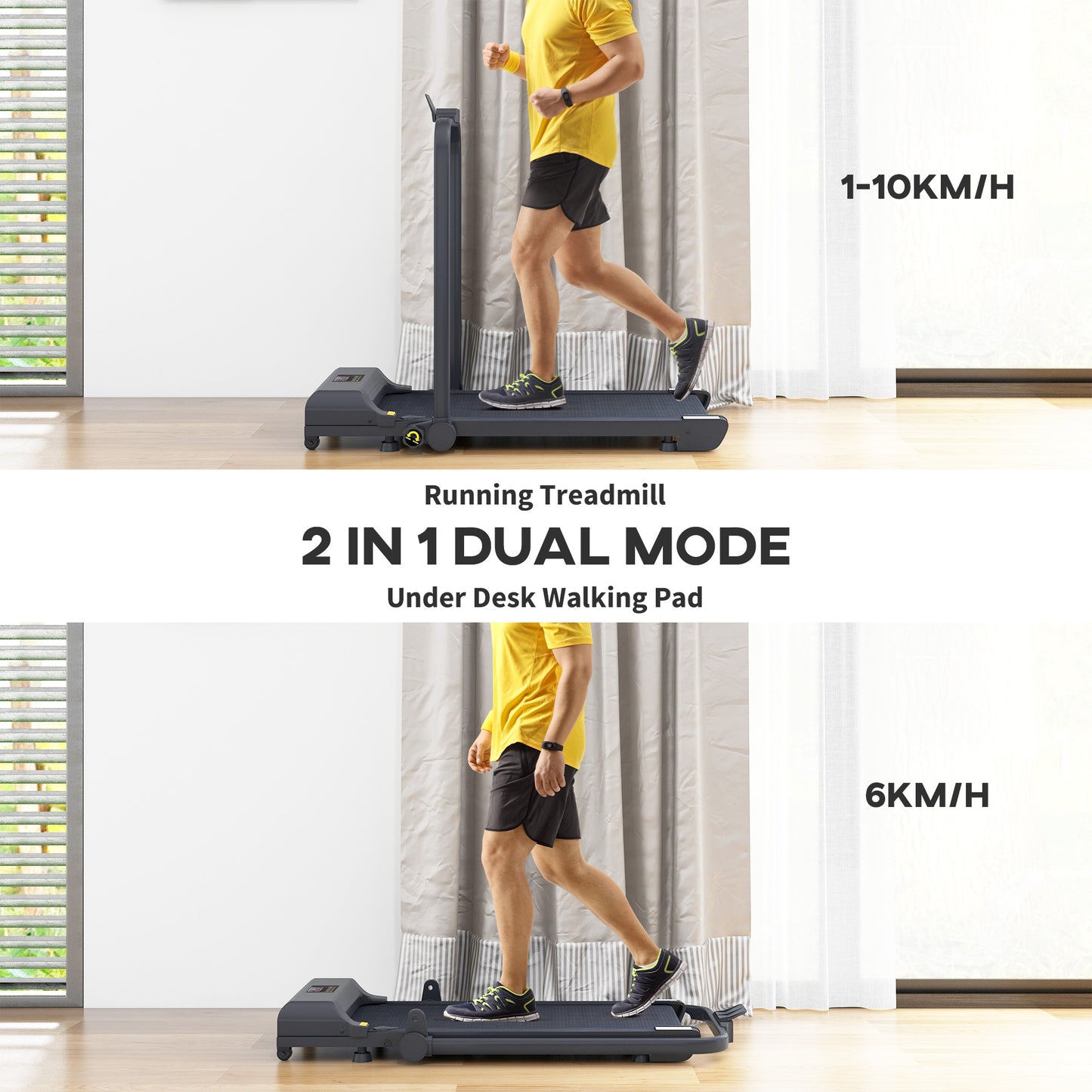 HOMCOM Walking Pad Treadmill, Folding Under Desk Treadmill, 1-10km/h, with Remote Control, Black