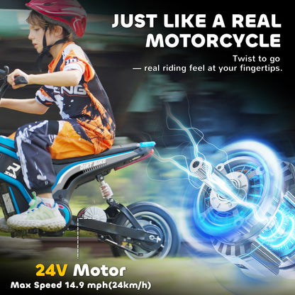 HOMCOM 24V Electric Motorbike 18km/h with Twist Grip Throttle, Enhanced Power and Extended Range - Blue