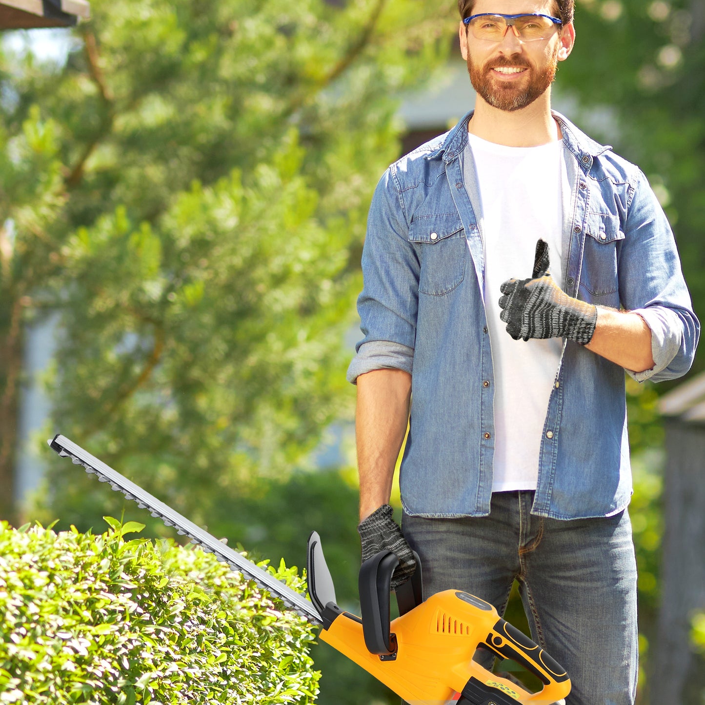 Outsunny 20" Cordless Hedge Trimmer, 18V Electric Hedge Cutter with 51cm Dual Action Blade, 2 x 4000mAh Batteries and Brushless Motor for Garden Branches, Shrubs, Twigs, Orange
