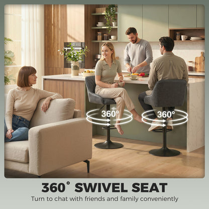 HOMCOM Bar Stools Adjustable Swivel Kitchen Chairs with Backrest Set of 2 for Kitchen Island Dark Grey