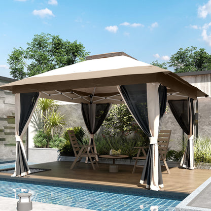 Outsunny 3.6 x 3.6m Pop-Up Gazebo, with Accessories - Beige