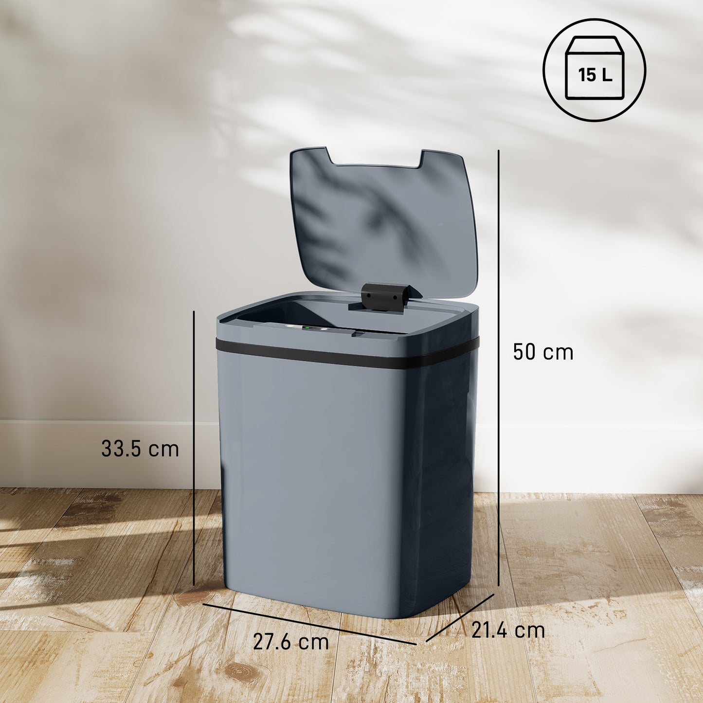 HOMCOM 15L Sensor Bin, Automatic Touchless Kitchen Bin, Easy Clean, Battery Operated for Home Office, Bedroom, Bathroom, Grey--ChewyGames-ChewyGames