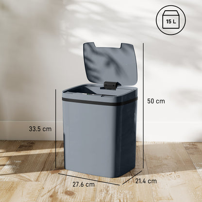 HOMCOM 15L Sensor Bin, Automatic Touchless Kitchen Bin, Easy Clean, Battery Operated for Home Office, Bedroom, Bathroom, Grey--ChewyGames-ChewyGames