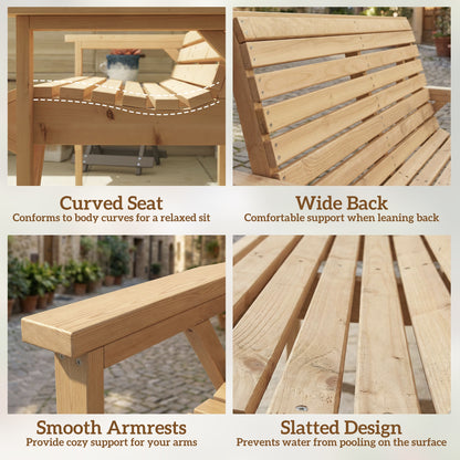 Outsunny 2 Seater Wooden Garden Bench, Slatted Patio Bench with Armrest and Backrest, Outdoor Furniture for Indoor, Balcony