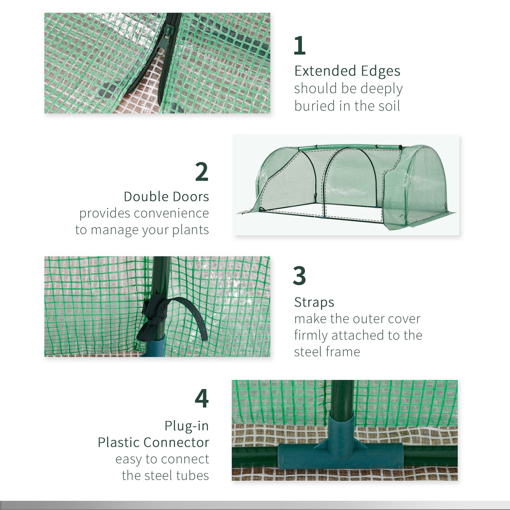 Outsunny Tunnel Greenhouse Green Grow House for Garden Outdoor, Steel Frame, PE Cover, Green, 200 x 100 x 80cm--ChewyGames-ChewyGames