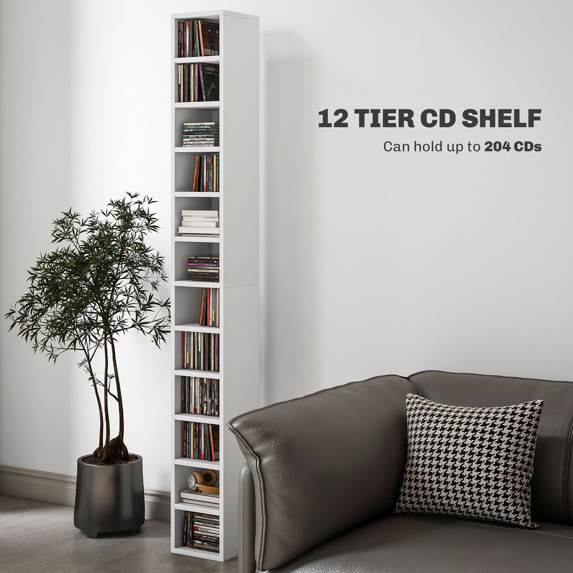 HOMCOM 204 CD Tall Narrow Media Storage Tower - White--ChewyGames-ChewyGames